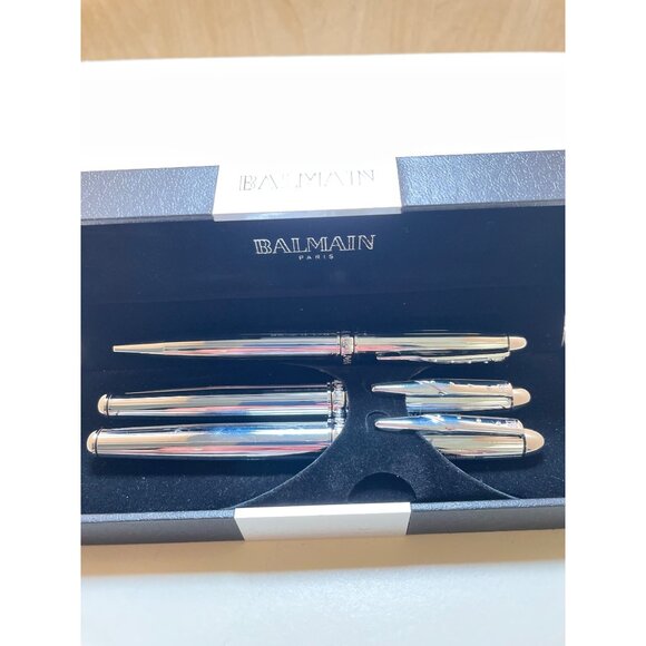 Balmain Paris Chrome Pen & Pencil Set In Black Gift Box - Picture 2 of 11